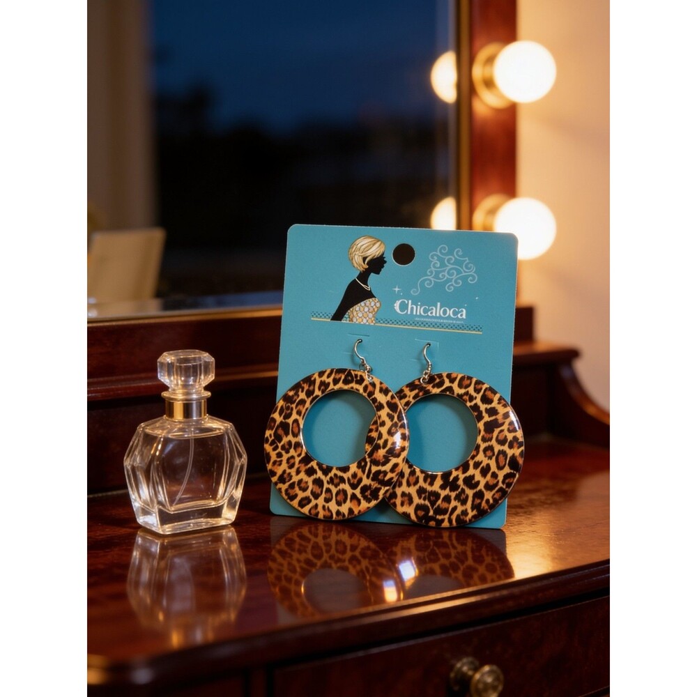 Leopard Print Hoop Earrings, Oversized Animal Print Earrings, Boho Jewelry - Picture 2 of 4